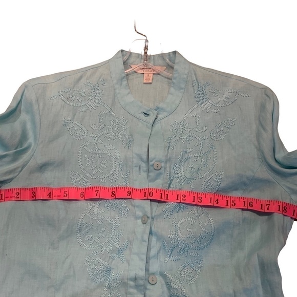 100%Linen Embroidered Button Front Shirt - Picture 6 of 9